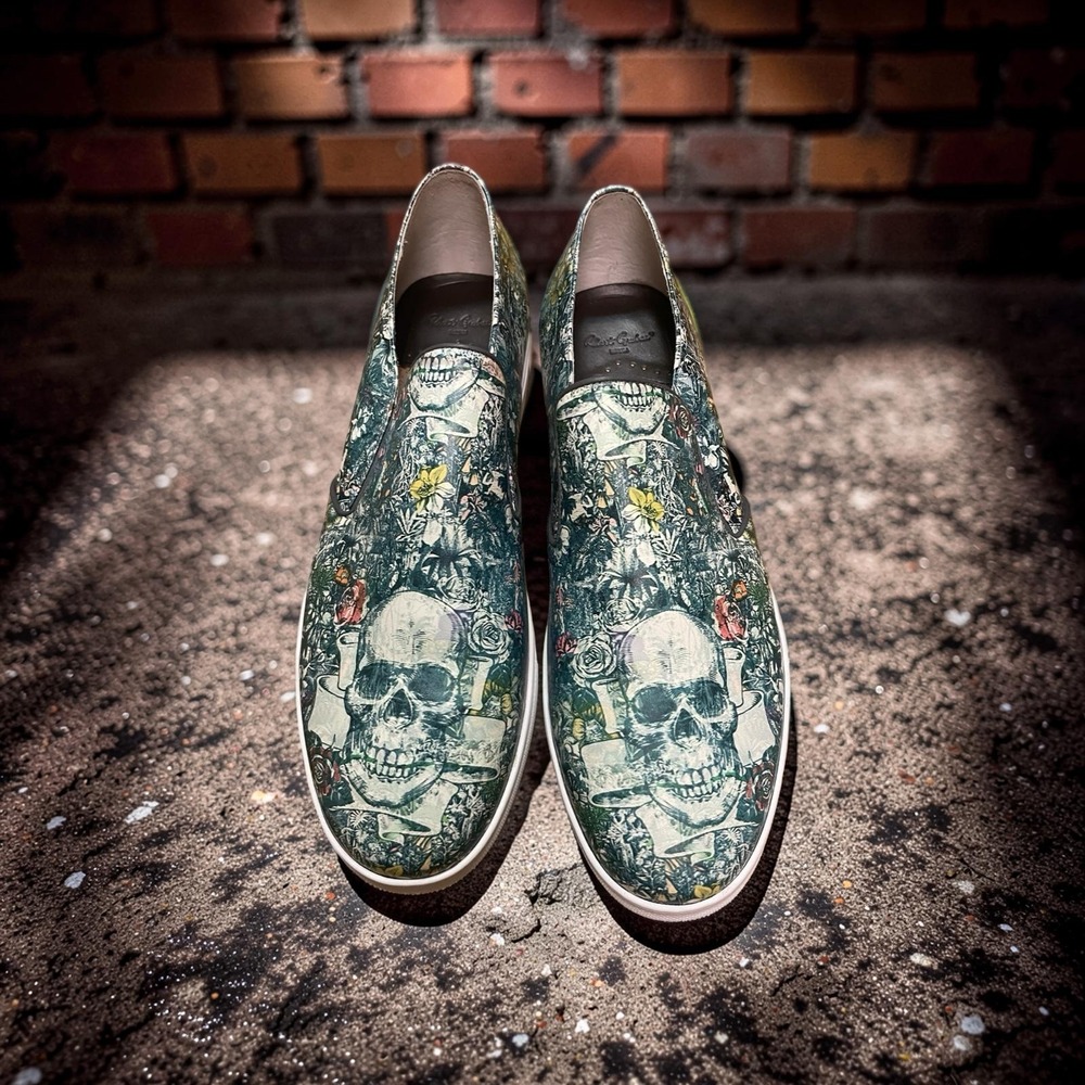 Robert Graham Mens Skull Floral Garden Slip On Sneakers RG5589SXL 14 Green Multi